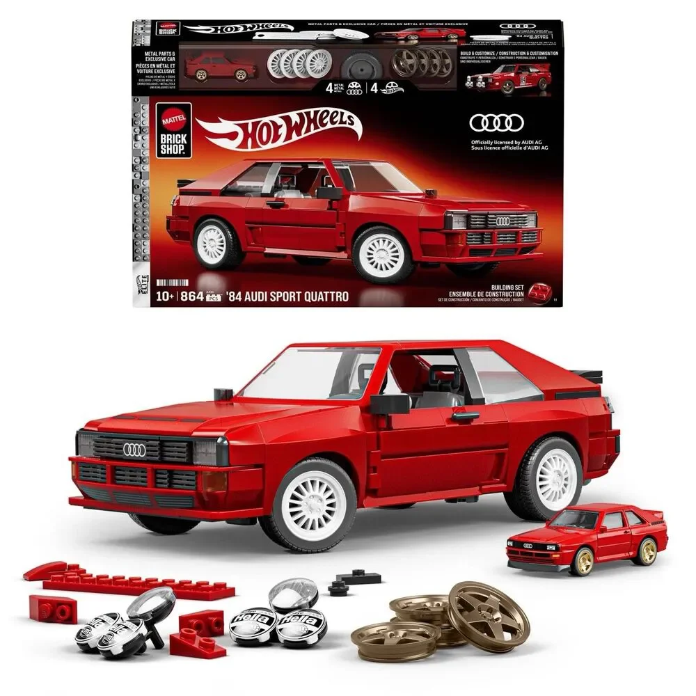 Mattel Brick Shop Hot Wheels '84 Audi Sport Quattro 864pc Set 10+ Metal Parts